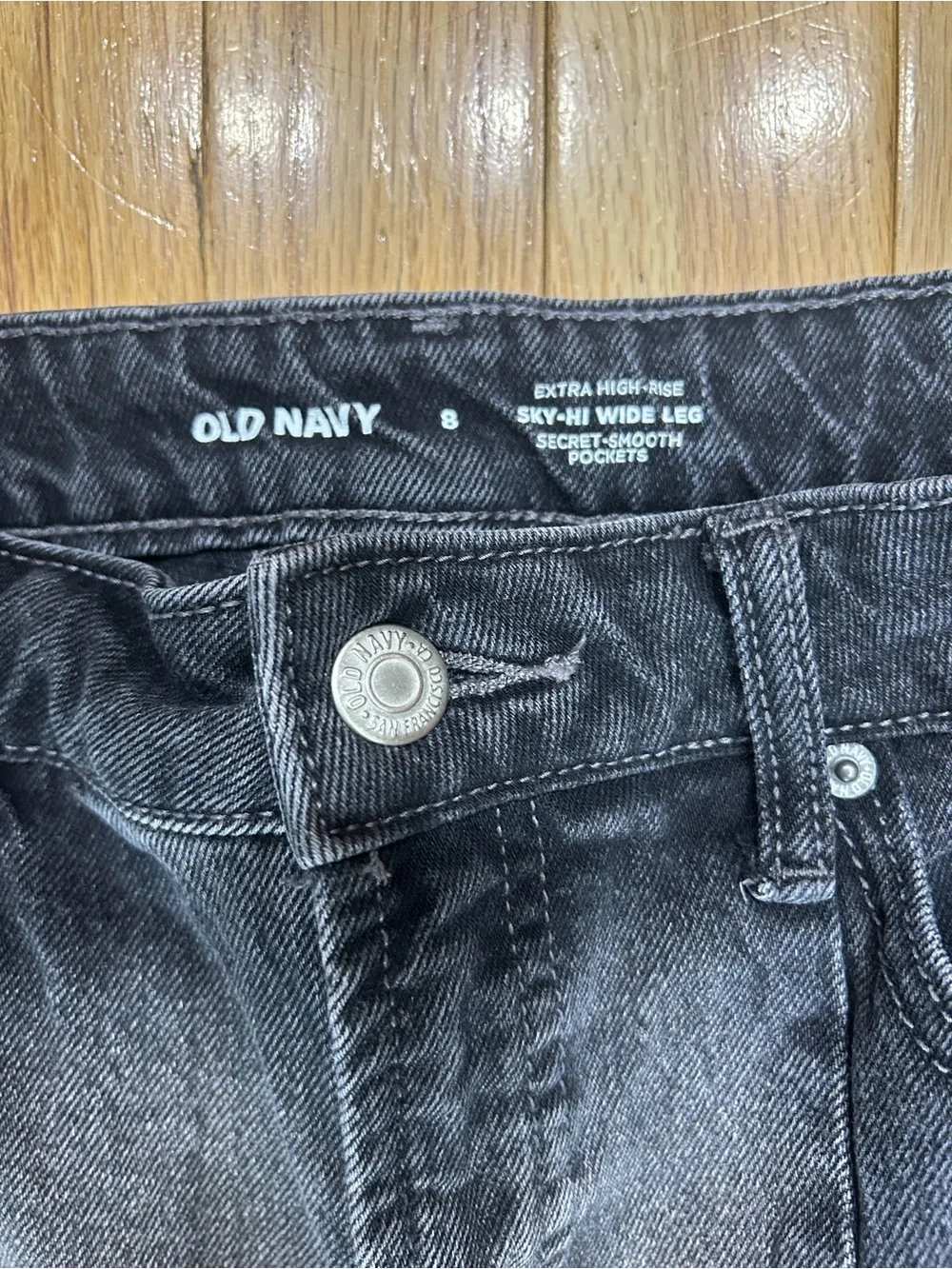 Old Navy Sky-Hi Wide Leg Jeans Two-Tone Colorblock Panel Faded Black Gray Size 8